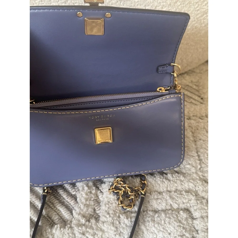 Tory Burch Britten Smooth‎ Chain Wallet w/Wristlet in Dark Lotus (Purple)